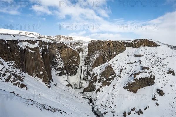 Litlanesfoss Waterfall with basalt columns