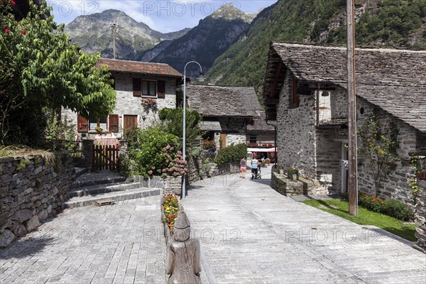 Typical Ticino stone houses in Sonogno village