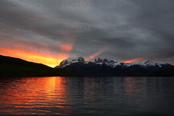 Torres del Paine at sunset with clouds