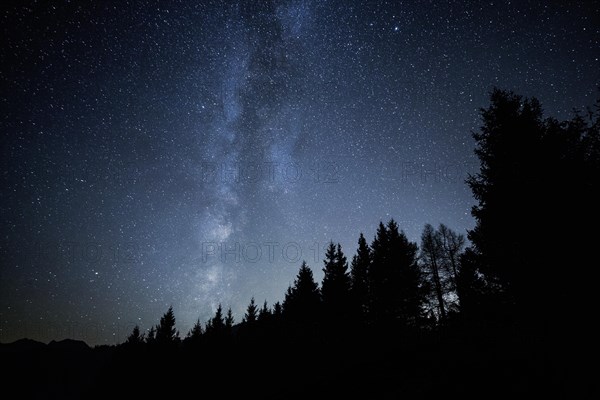 Milky Way over the mountains and forest at Schwagalp