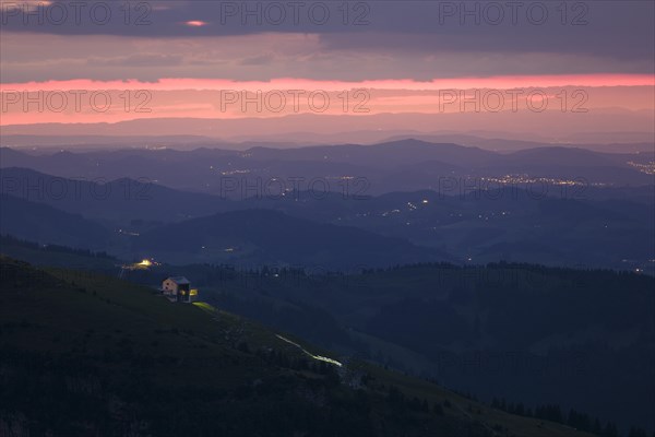 View of Ebenalp and Aescher from Alpsigel at sunset