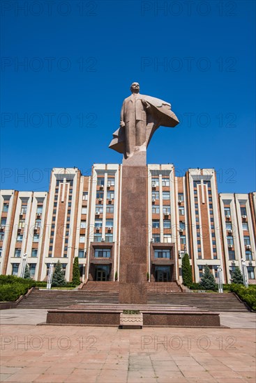 Transnistria parliament building with statue of Vladimir Lenin