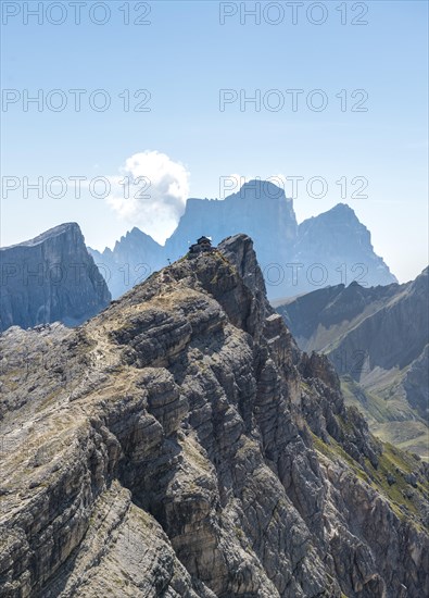 Rocky peak Nuvolau with Rifugio Nuvolau