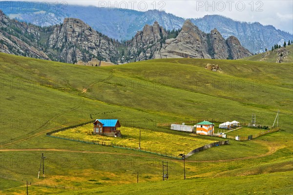 Landscape with dacha and yurts