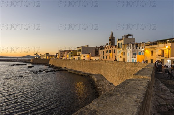 Waterfront in the coastal town of Alghero after sunset