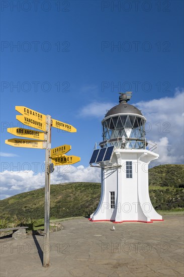 Lighthouse with signposts at Cape Reinga