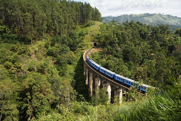 Train on the Nine Arches Bridge in the highlands near Ella