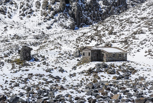 Ski cottage on Mount Ruapehu. Unesco world heritage sight Tongariro National Park