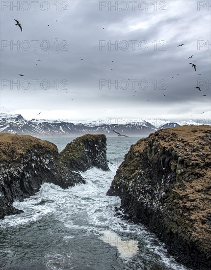 Heavy sea at the coast in a small bay