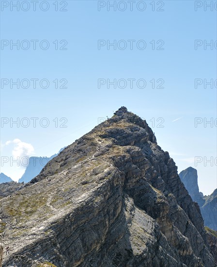 Rocky peak Nuvolau with Rifugio Nuvolau