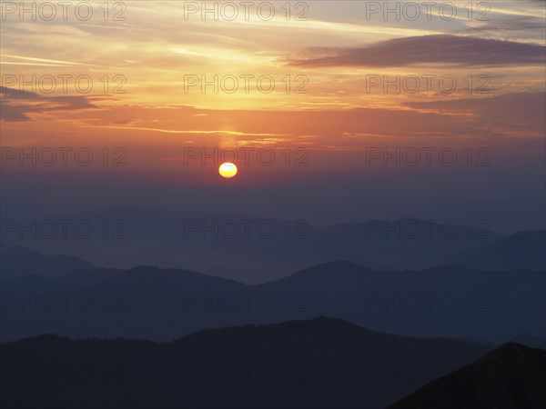Sunrise over mountain ranges