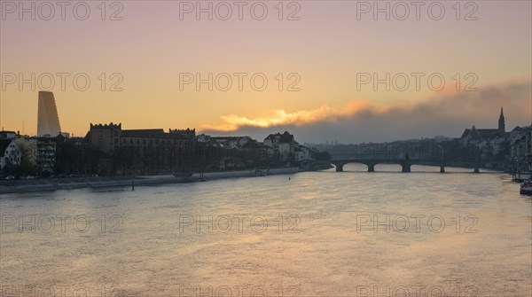 View across the Rhine to Basel with Roche Tower and Mittlere Rheinbrucke