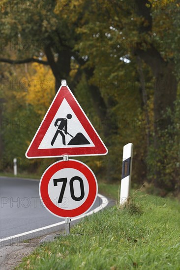 Road sign on curve