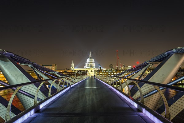Illuminated Millennium Bridge and St. Paul's Cathedral