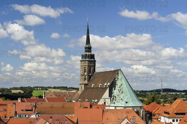View from Reichenturm onto rooftops of old town with St. Peter's Cathedral