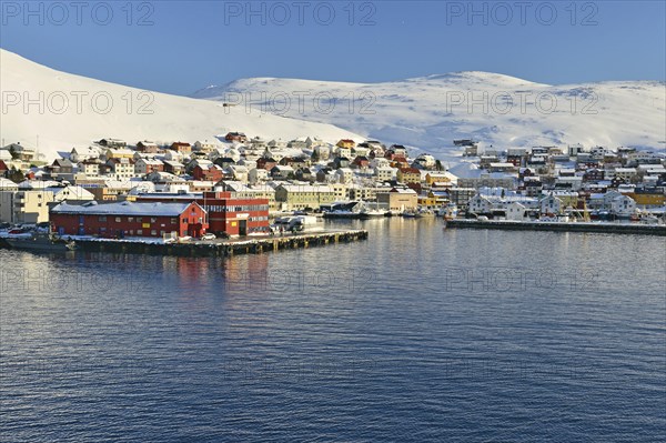 Townscape with snowy mountains