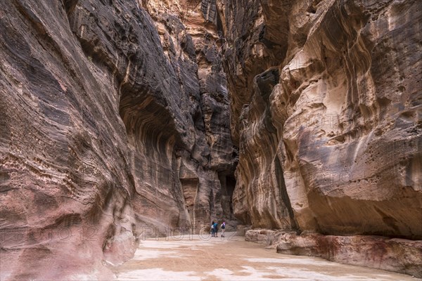 The narrow canyon Siq leads to Petra