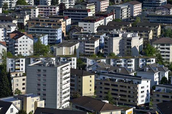 Densely built-up area with skyscrapers