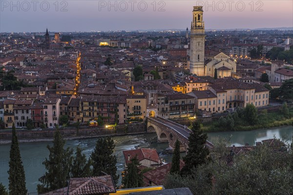 View at dusk from the hill of San Pietro to the old town