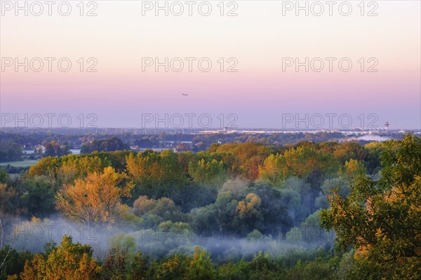 Munich Airport and Isar floodplains at sunrise