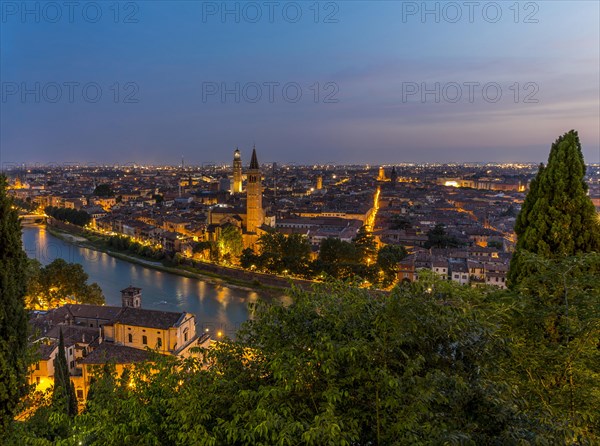 View at dusk from the hill of San Pietro to the old town