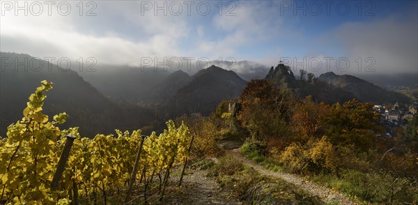 View from the Red Wine Trail of the castle ruins Are and Altenahr