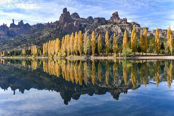 River Limay with poplars in autumn colour at Bariloche