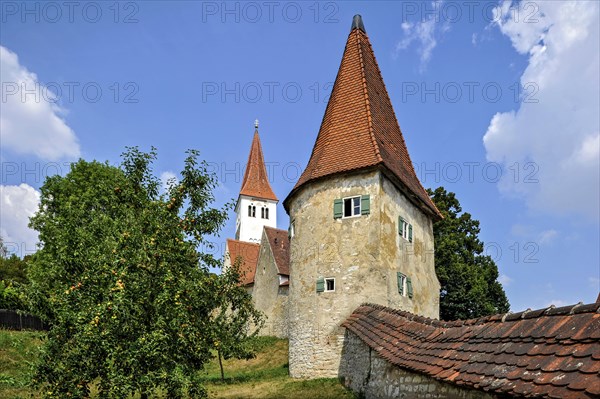 Medieval town wall with defensive defence tower