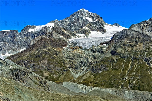 Summit Dent Blanche and retreating Schonbiel Glacier