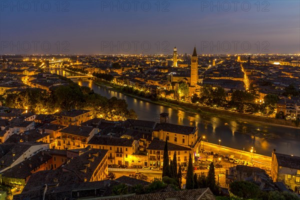 View at dusk from the hill of San Pietro to the old town