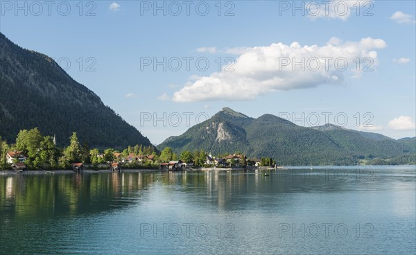 View across Lake Walchen and village of Walchensee