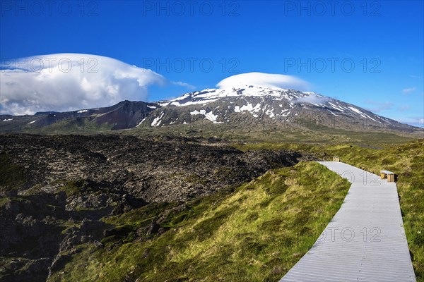 Boardwalk through volcanic rock