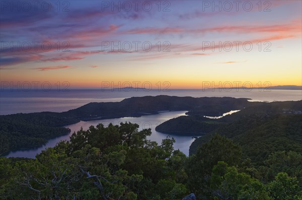 Sunset from the view point Montokuc in the national park Mljet