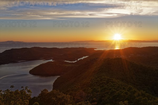 Sunset from the view point Montokuc in the national park Mljet