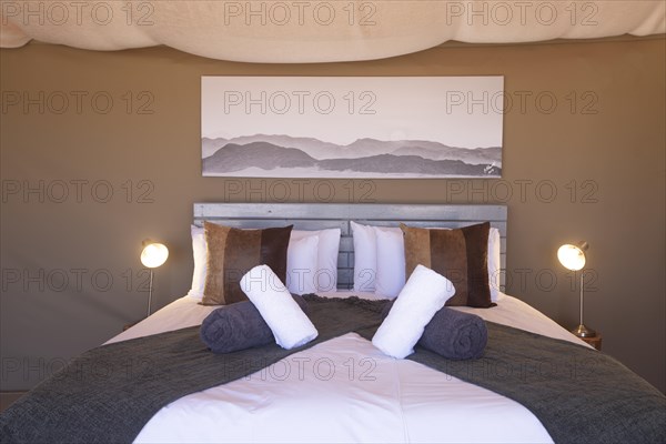 Double bed in luxury tent