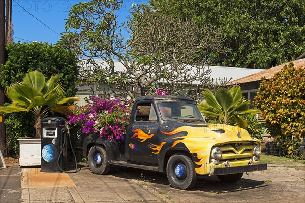Vintage car decorated with flowers