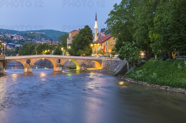 Latin bridge over the Miljacka river at sunset