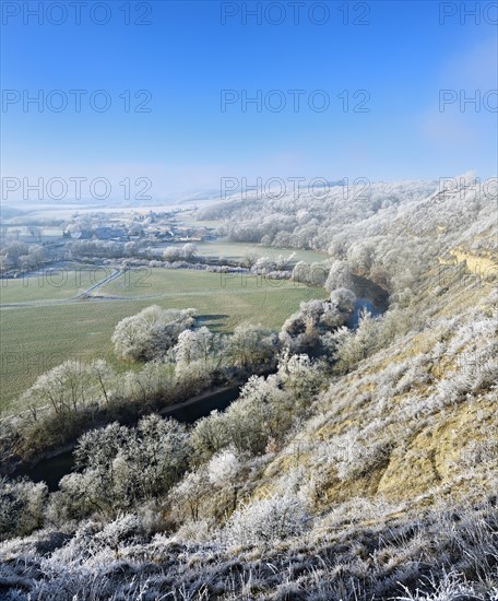 Saale Valley with Saale River in the winter