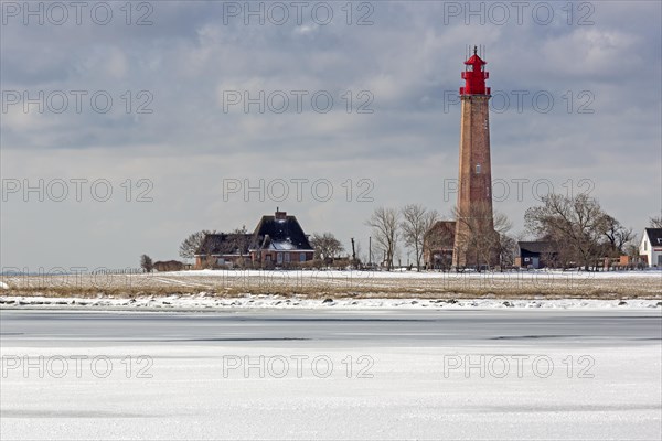 Lighthouse Flugge on frozen Baltic Sea