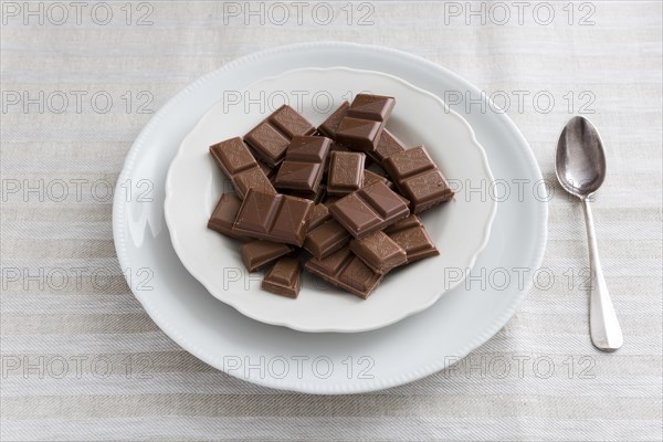 Chocolate on white porcelain plate