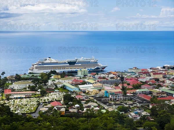 Capital Roseau and port with cruise ship