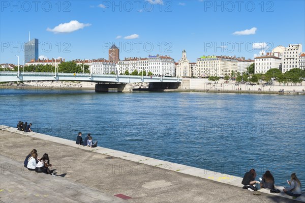 Rhone Banks with Lyon skyline and pencil skyscraper, Lyon