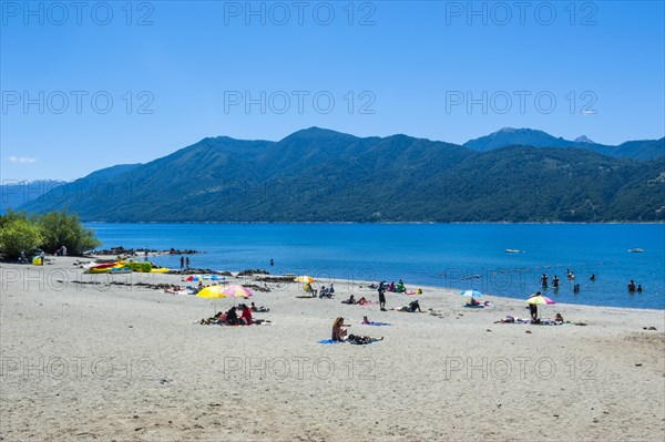 White sand beach Lago Caburga near Pucon