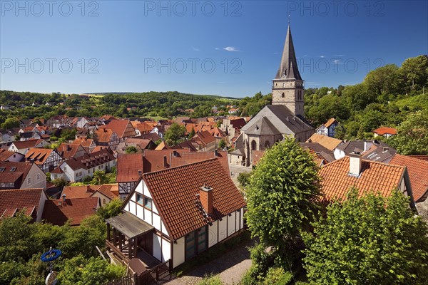 Look on medieval town with the historic centre church