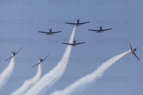 PC-7 team of the Swiss Air Force at a flight show on the occasion of Air & Days in Lucerne