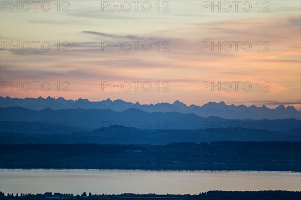 View from Gehrenberg to Lake Constance and Swiss Alps