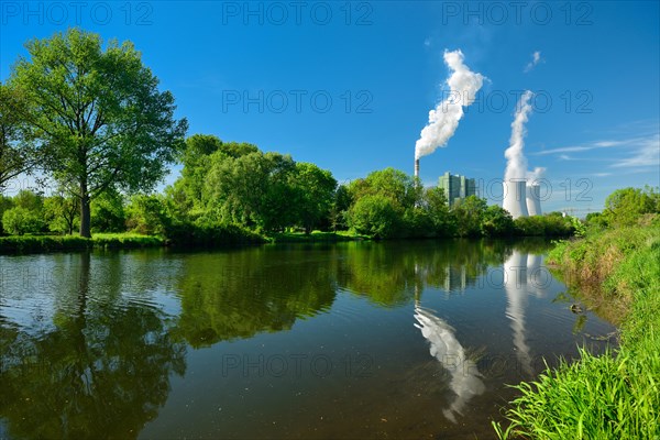 Steaming lignite-fired power plant on the Saale River