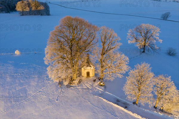 Maria-Dank-Kapelle on Furst-Tegernberg in the morning light in winter