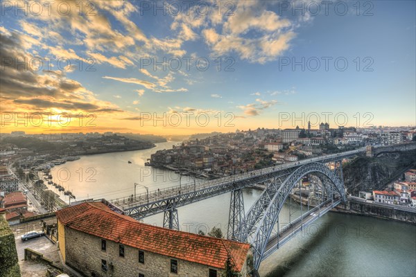 View over Porto with Ponte Dom Luis I Bridge across River Douro