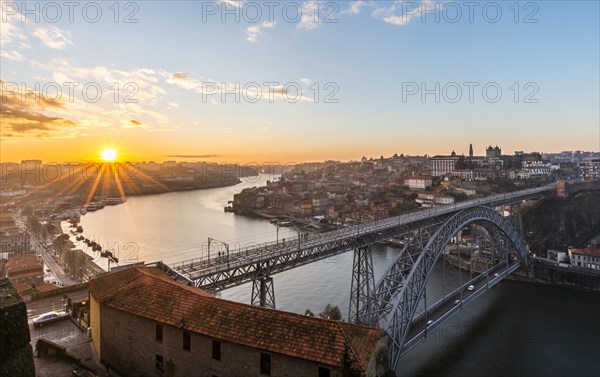 View over Porto with Ponte Dom Luis I Bridge across River Douro